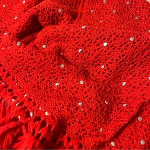 Red Vintage Crochet Sequined Scarf /Wrap